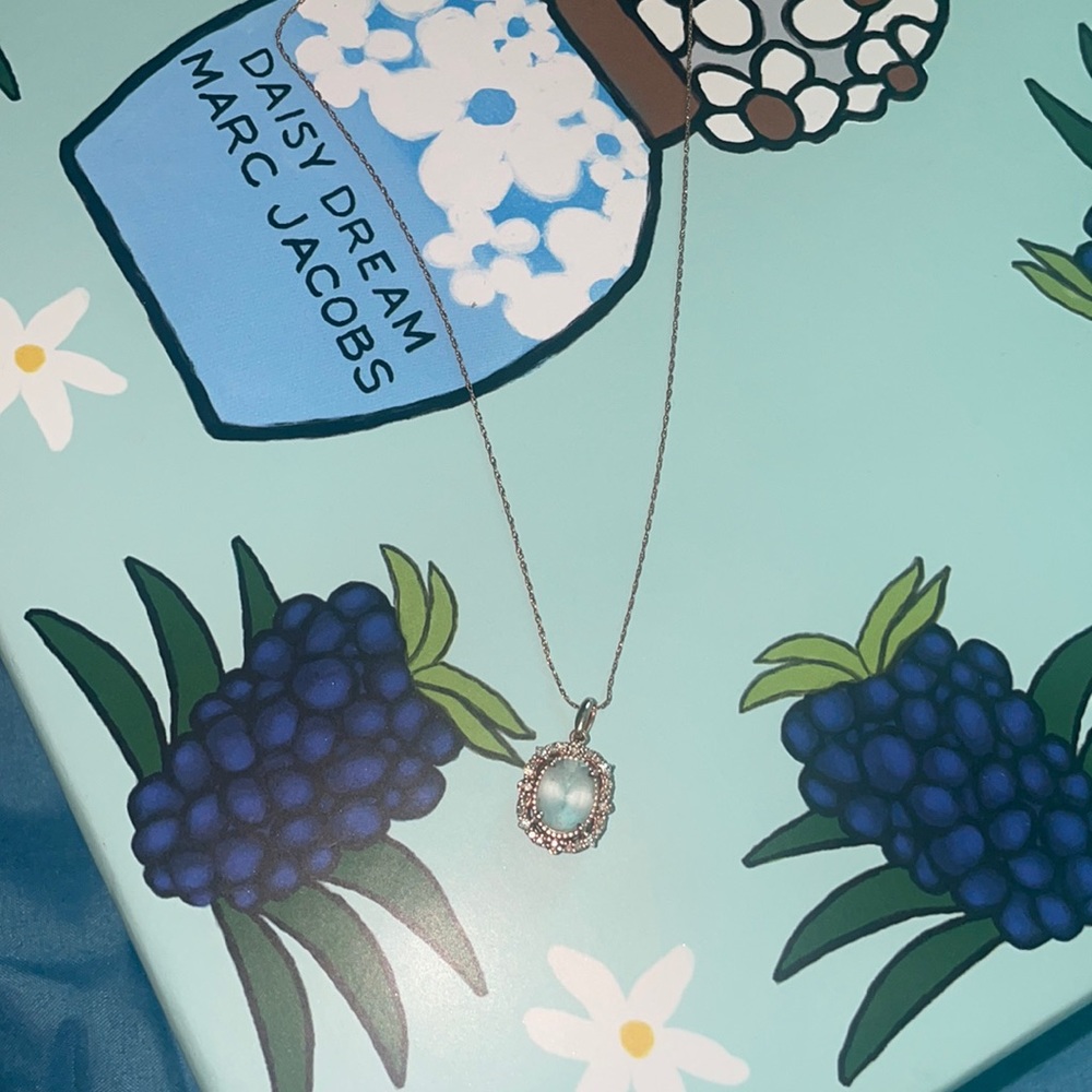 10K Aquamarine Helzberg Rose Gold Diamond Necklace